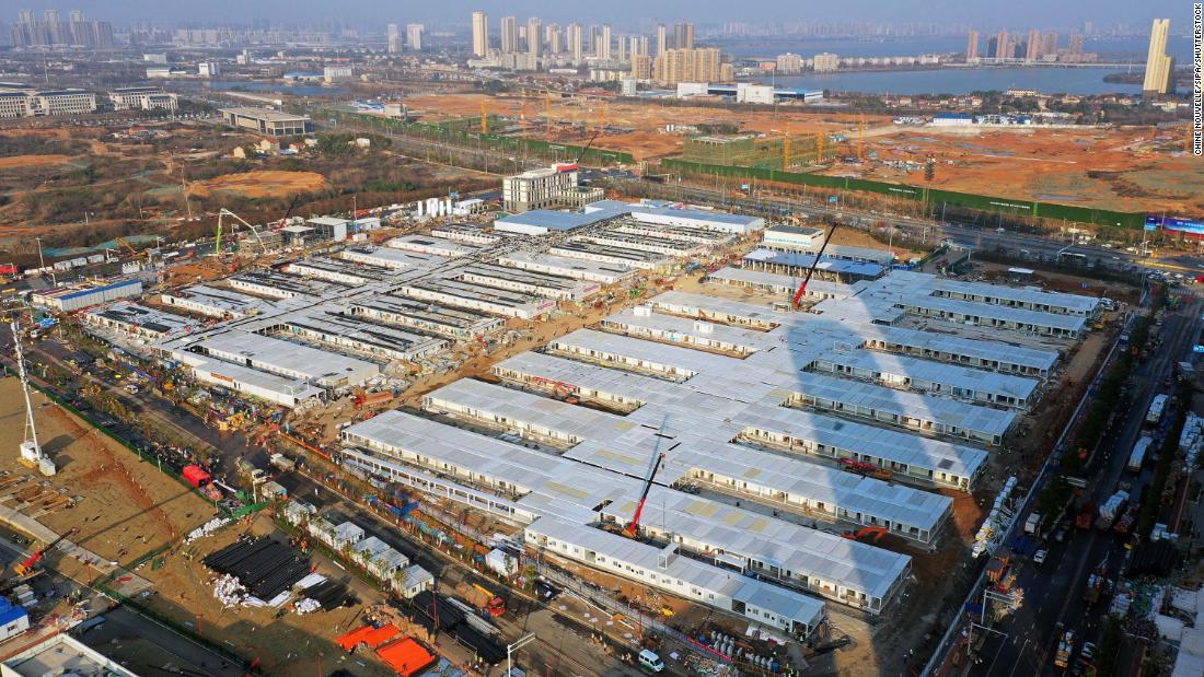 This aerial photo shows the Leishenshan Hospital that is being built in Wuhan to handle coronavirus patients.